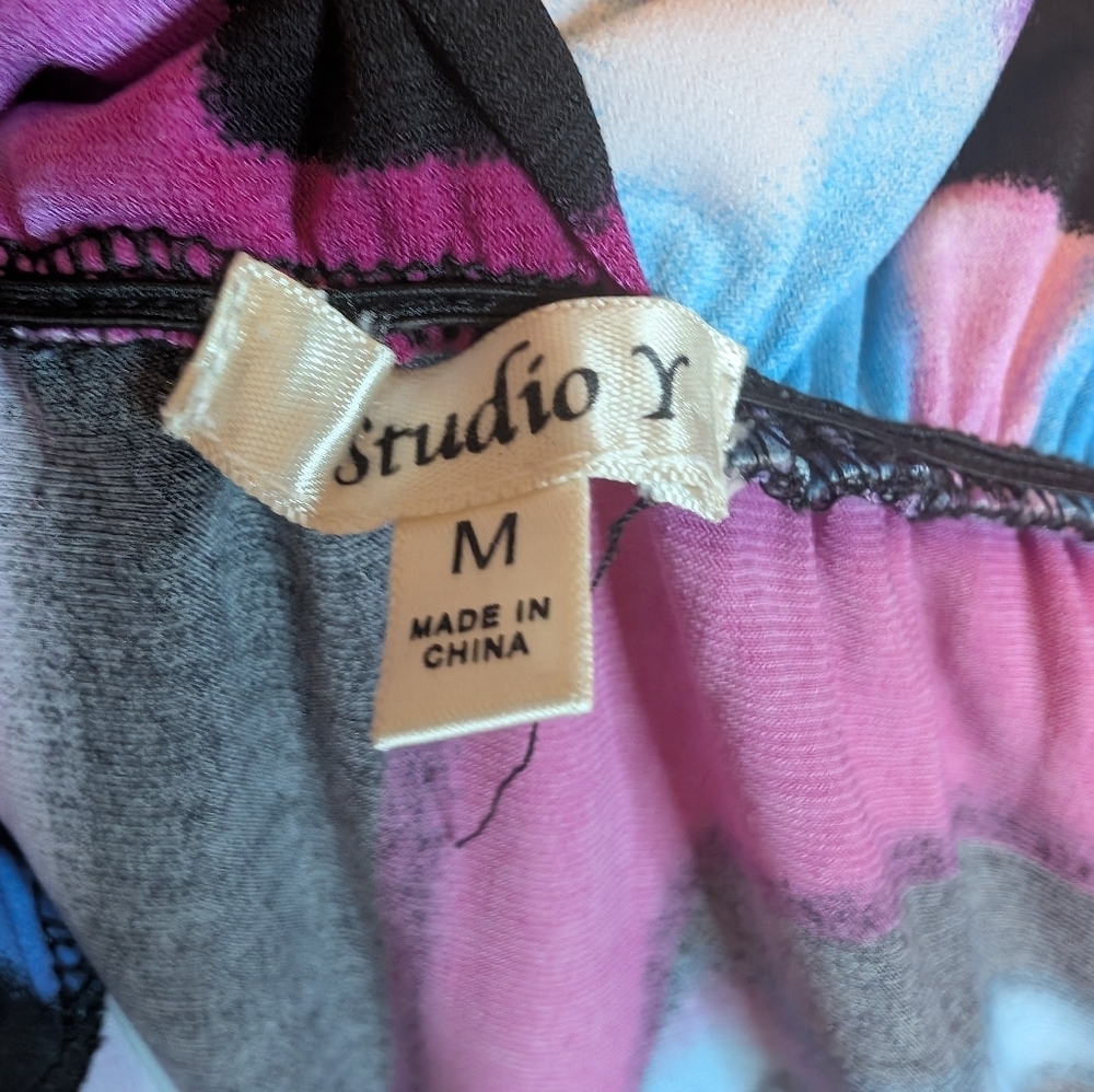 Studio Y Multicolor Block V-neck V-back Mini Dress SZ M - Picture 9 of 11